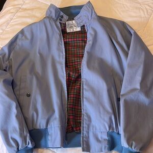Vintage Plaid Lining Baby Blue Bomber Jacket w/ Button Storm Collar